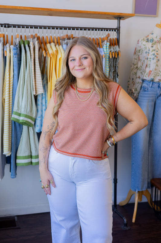 Pinstripe Sleeveless Knit Top