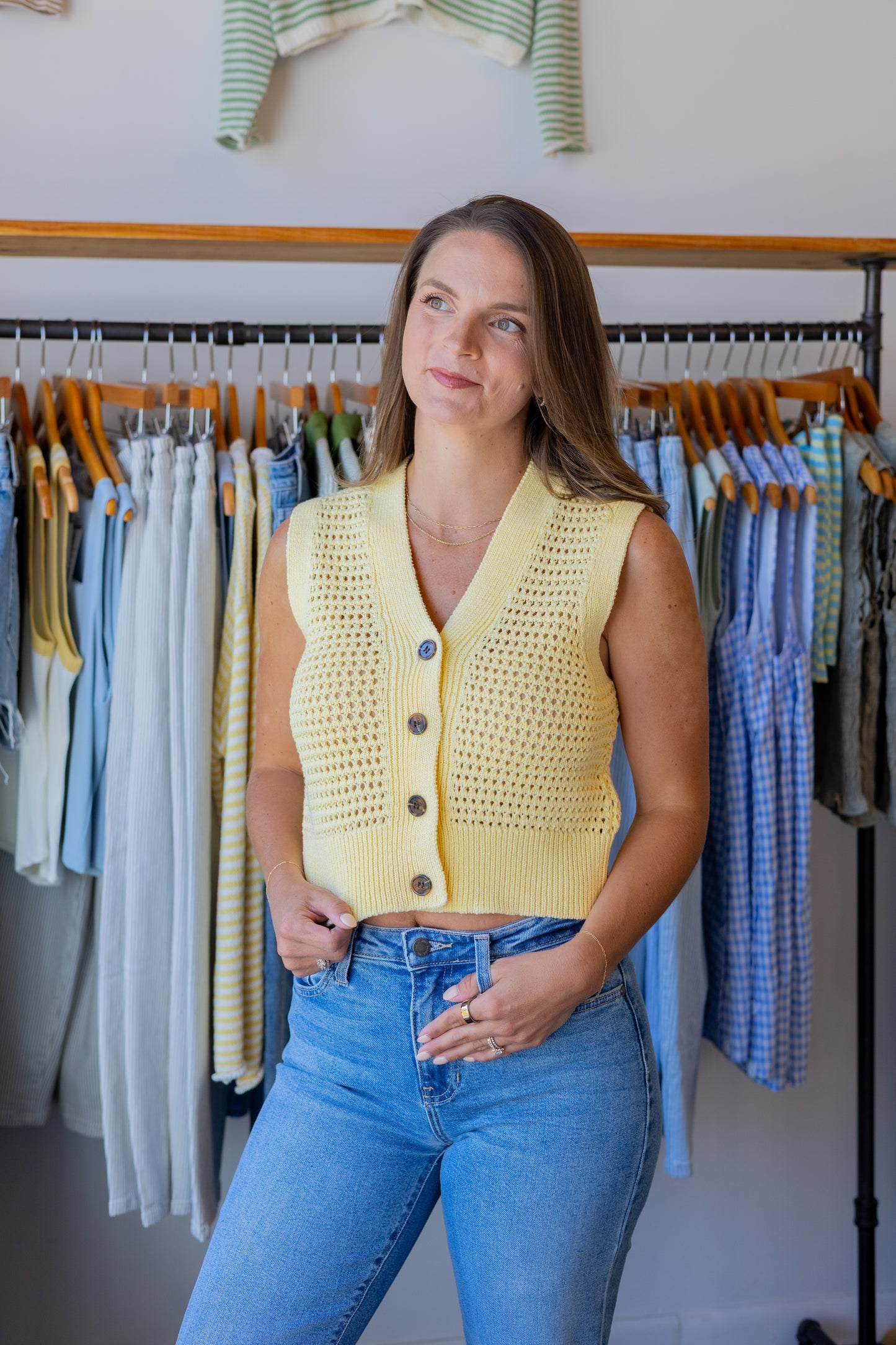 Open Knit Sleeveless Cardigan