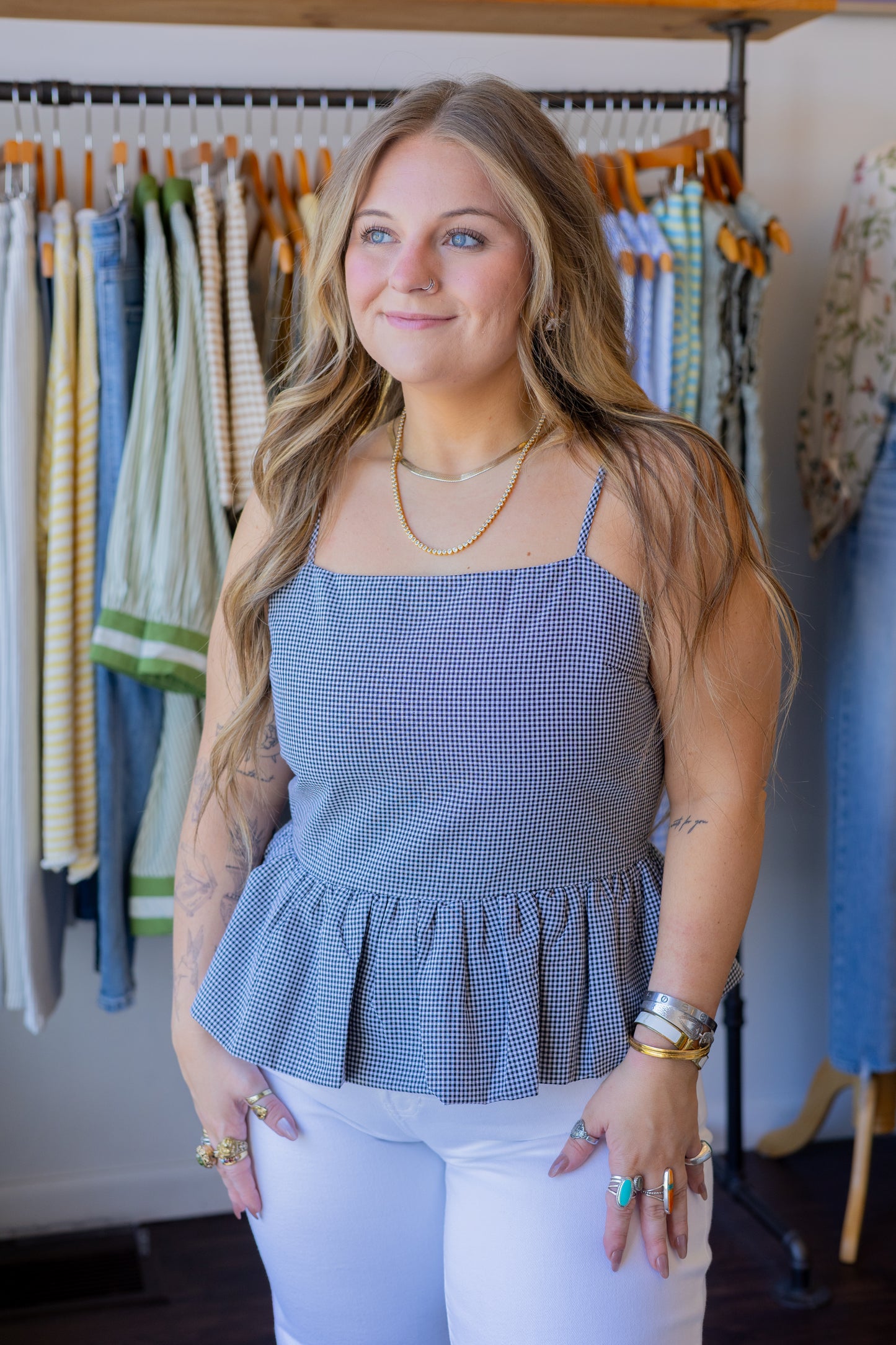 Gingham Strapped Blouse