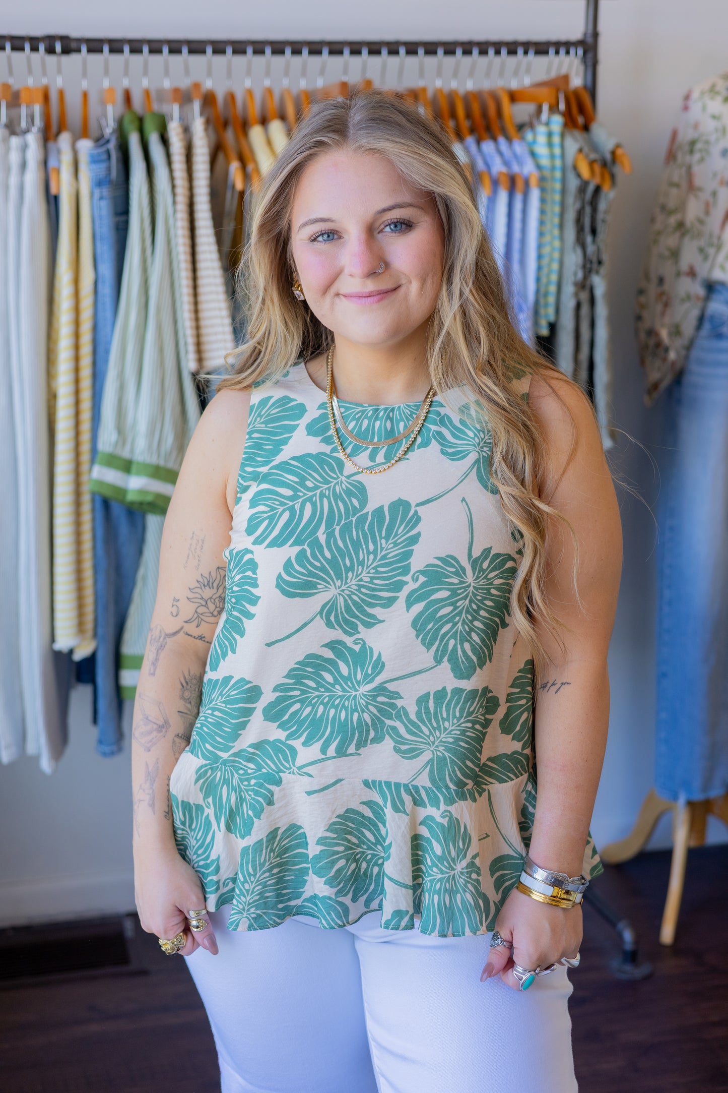 Botanical Print Sleeveless Top