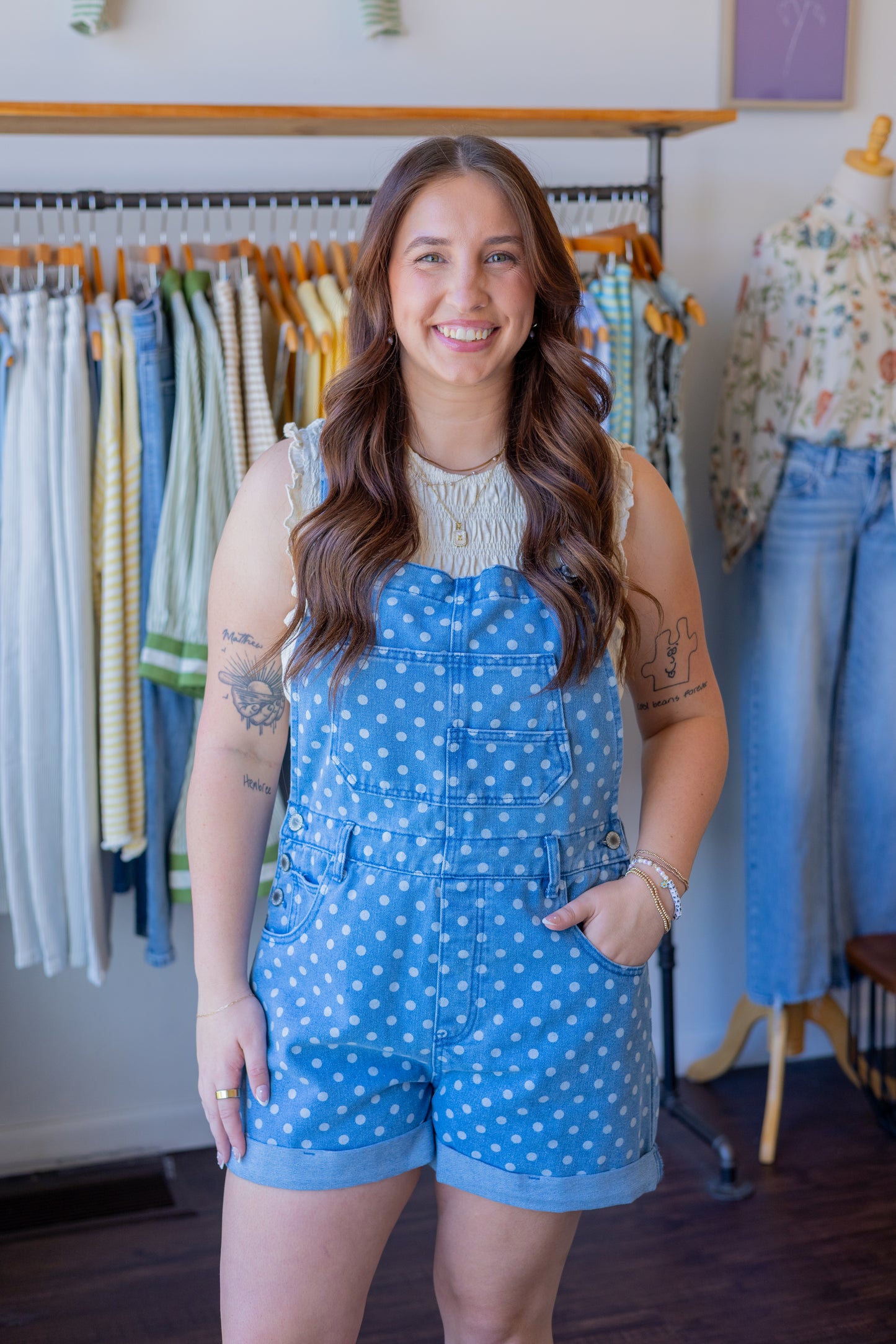 Polka Dot Denim Overalls