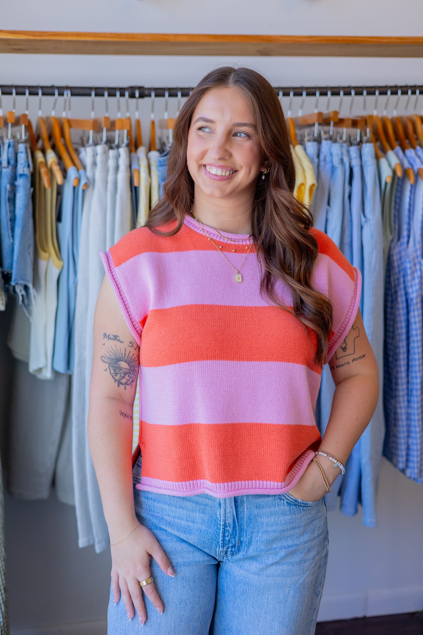 Striped Cap Sleeve Sweater