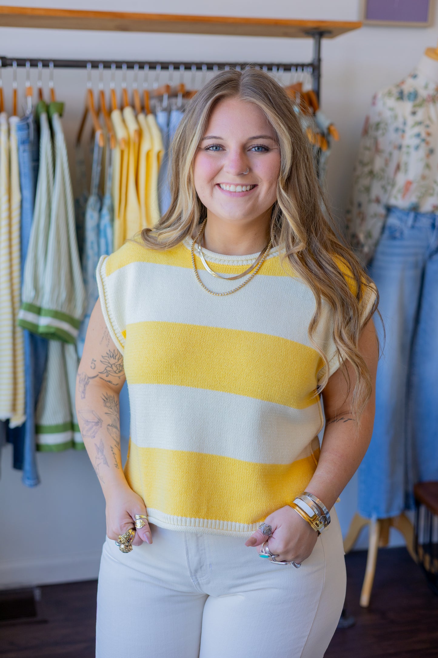 Striped Cap Sleeve Sweater