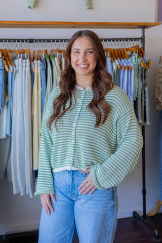 Stripe Front Button Cardigan