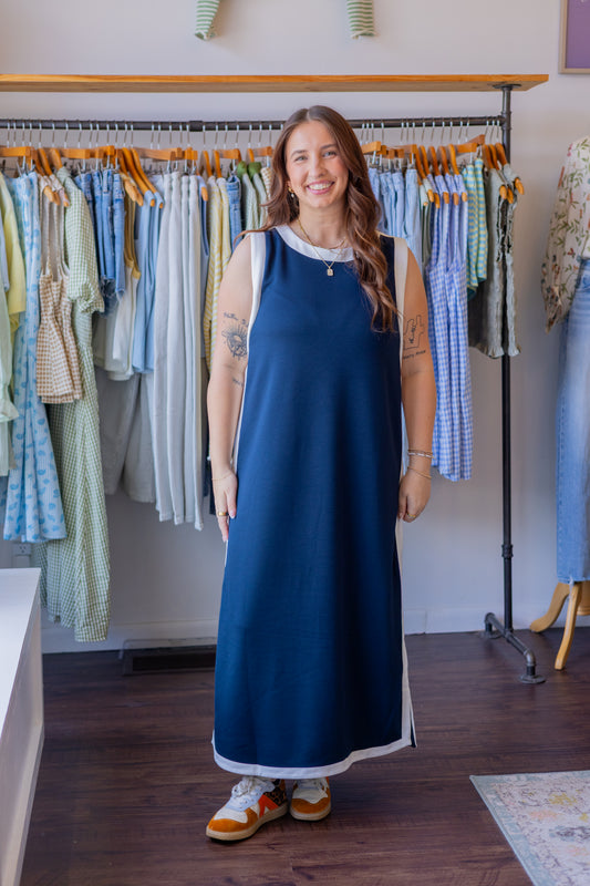 Contrast Binding Midi Dress