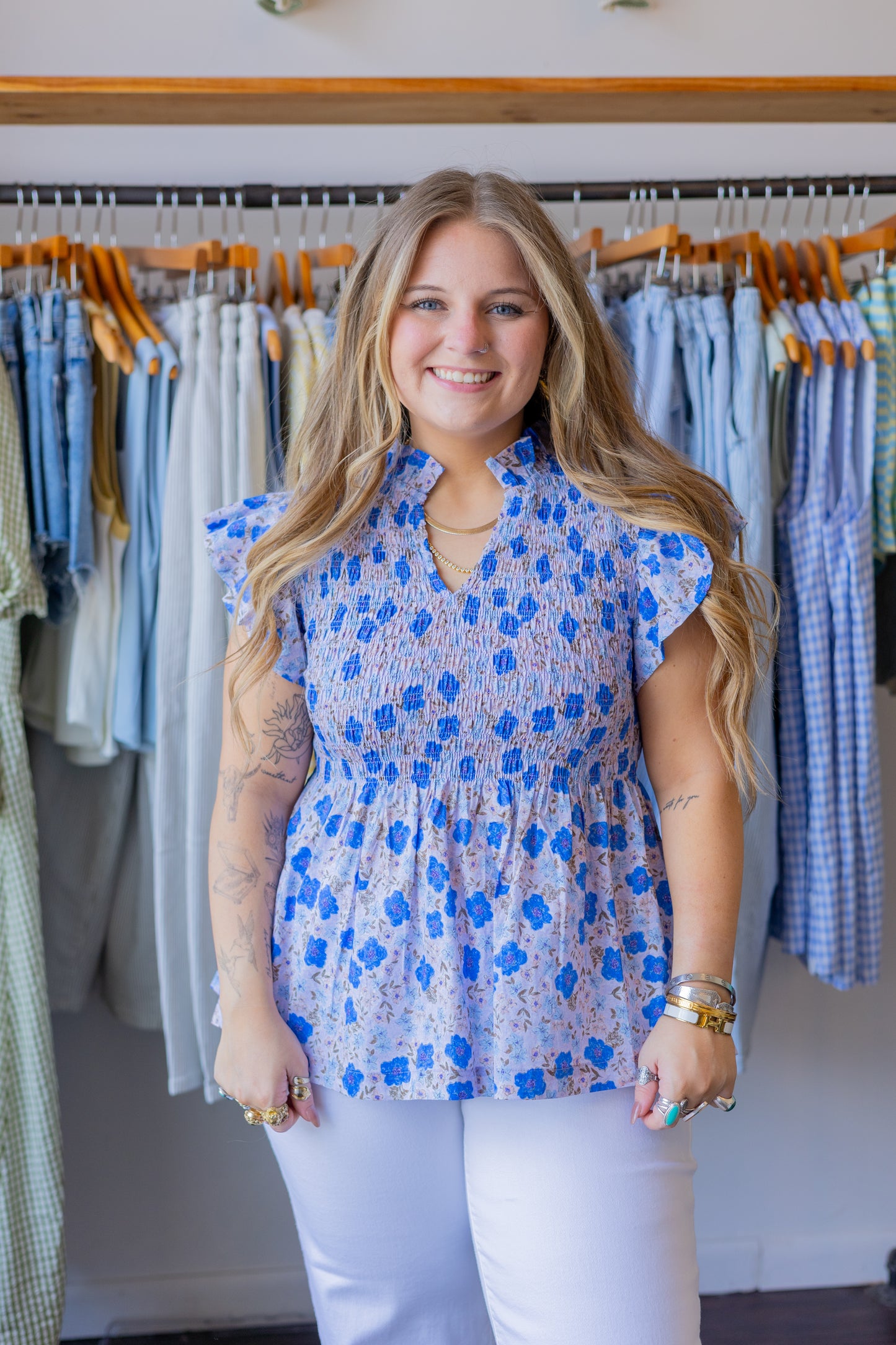 Ruffle Sleeveless Floral Blouse