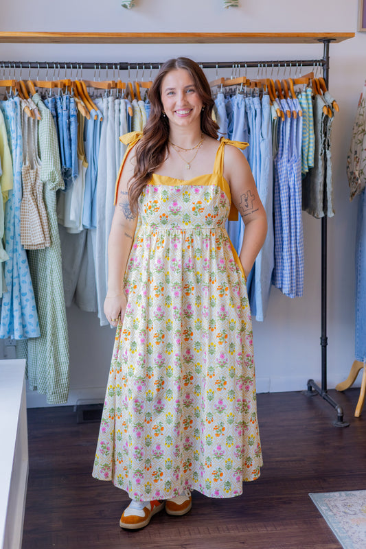 Botanical Print Sleeveless Midi Dress