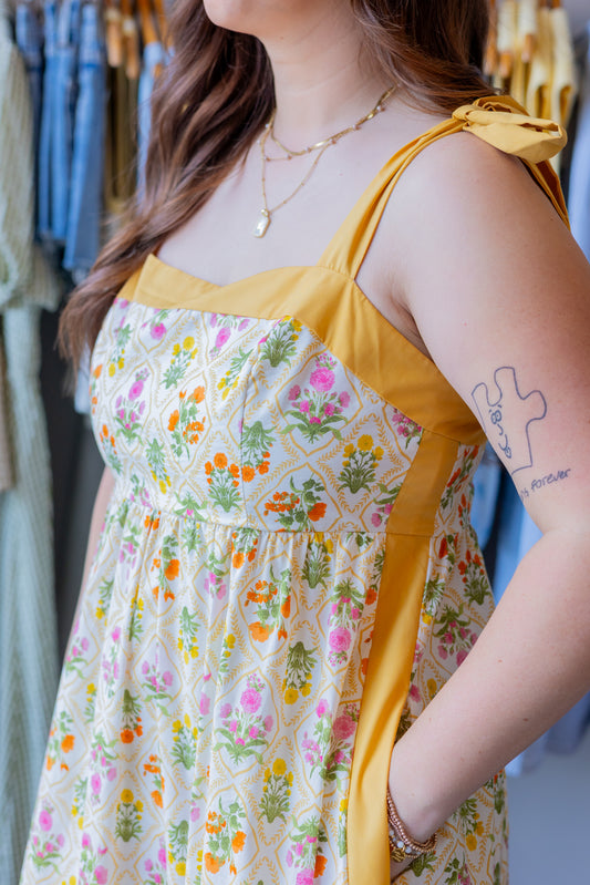 Botanical Print Sleeveless Midi Dress