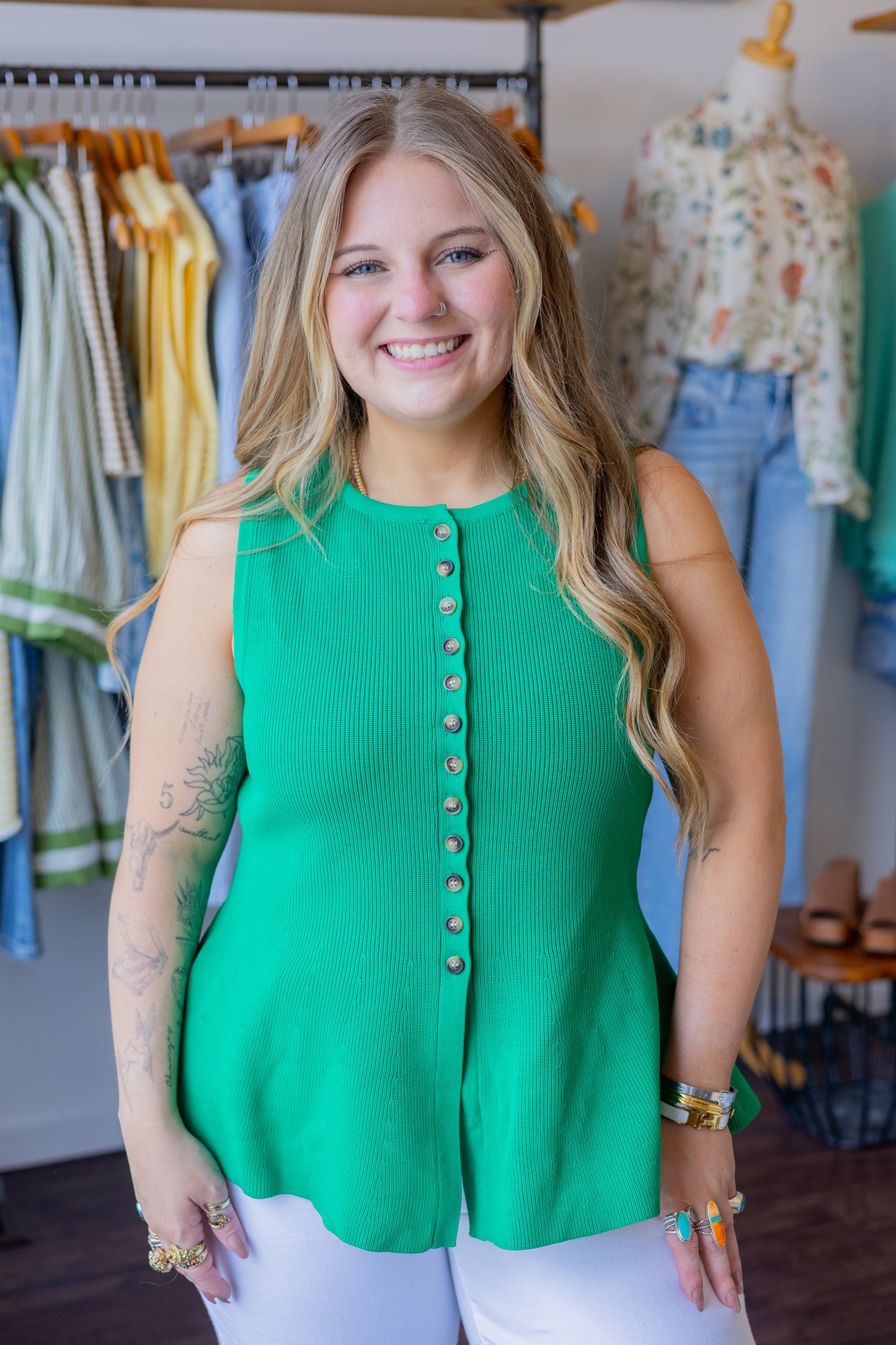 Sleeveless Button Down Top