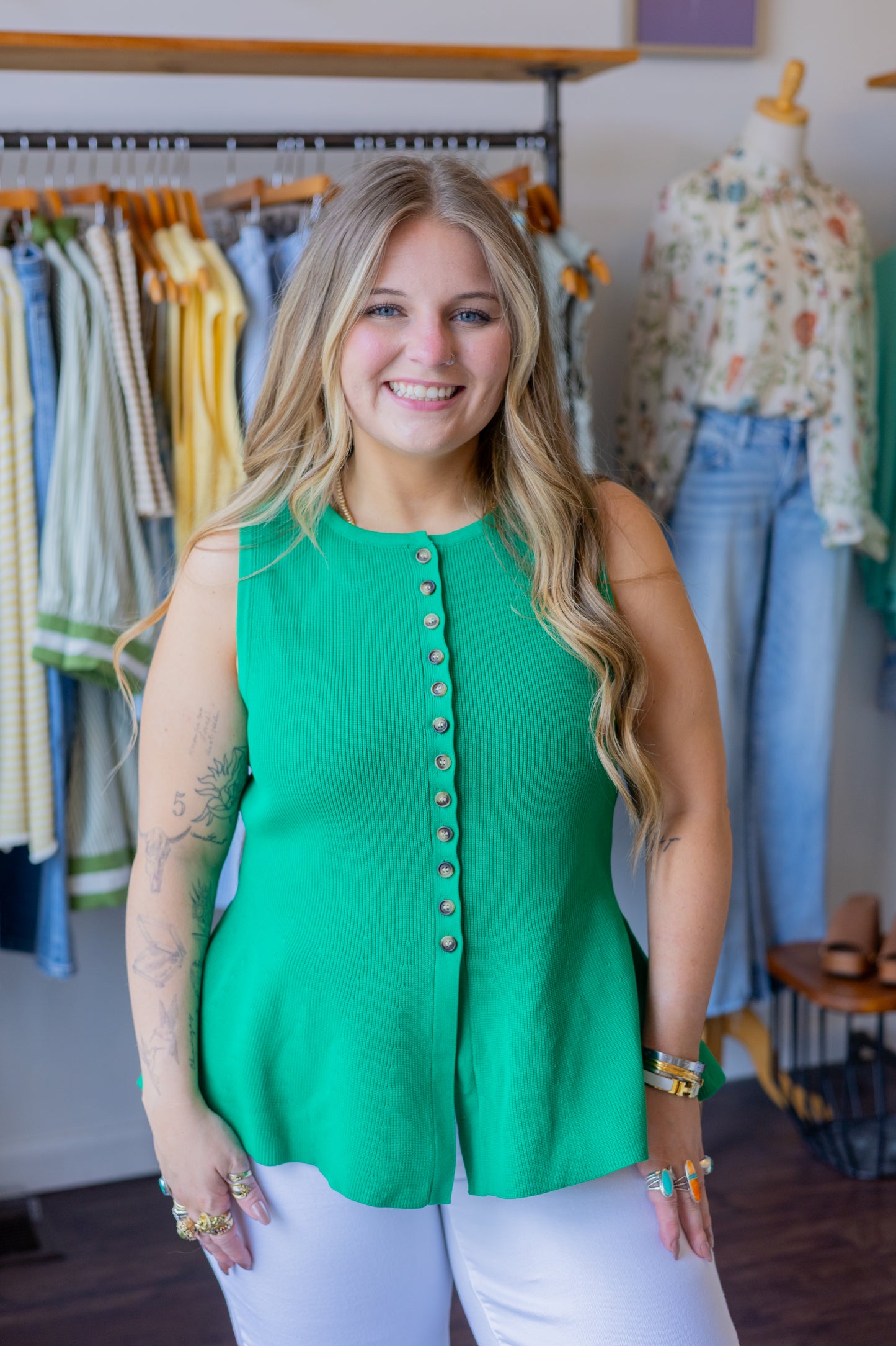 Sleeveless Button Down Top