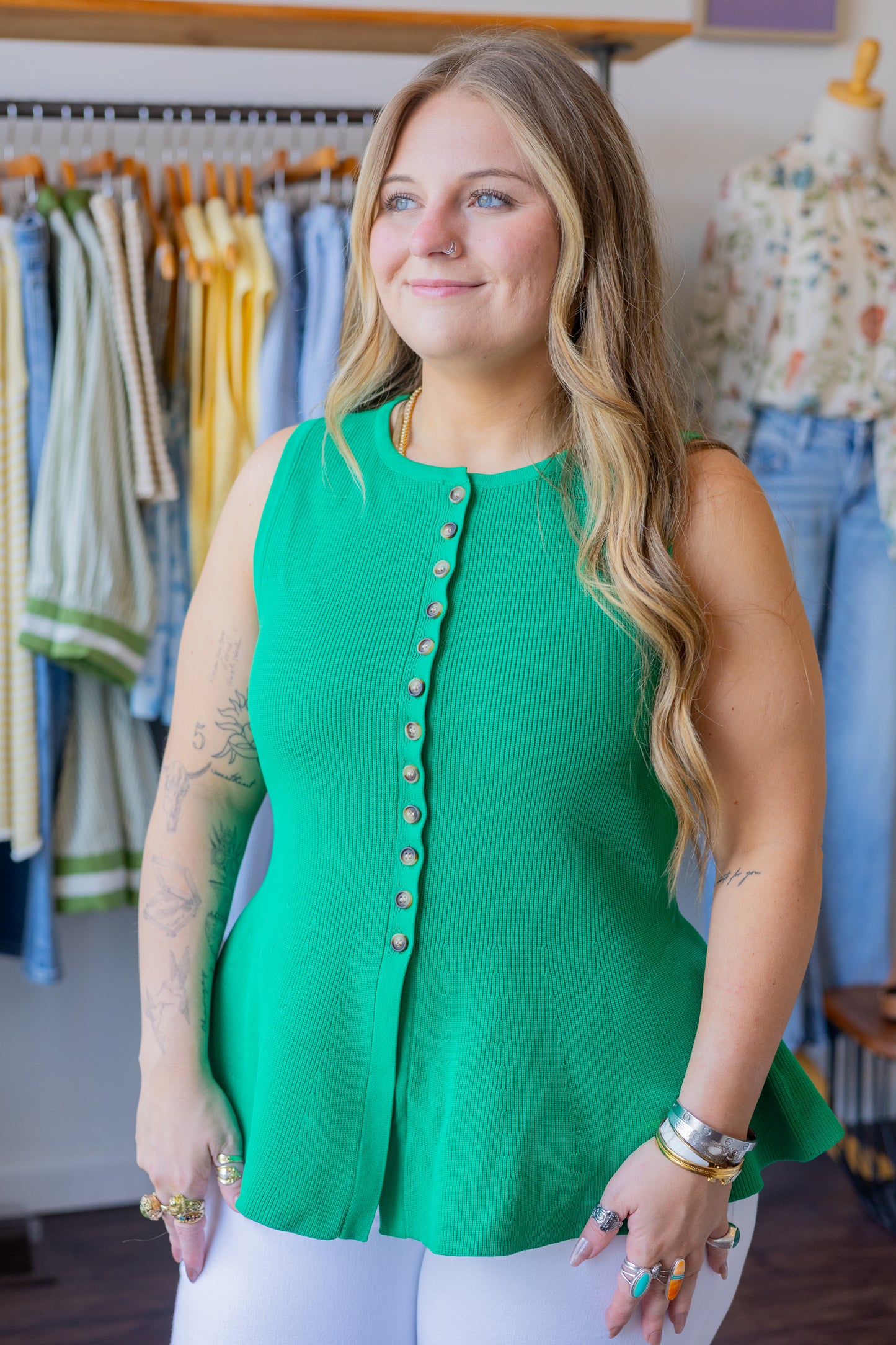 Sleeveless Button Down Top
