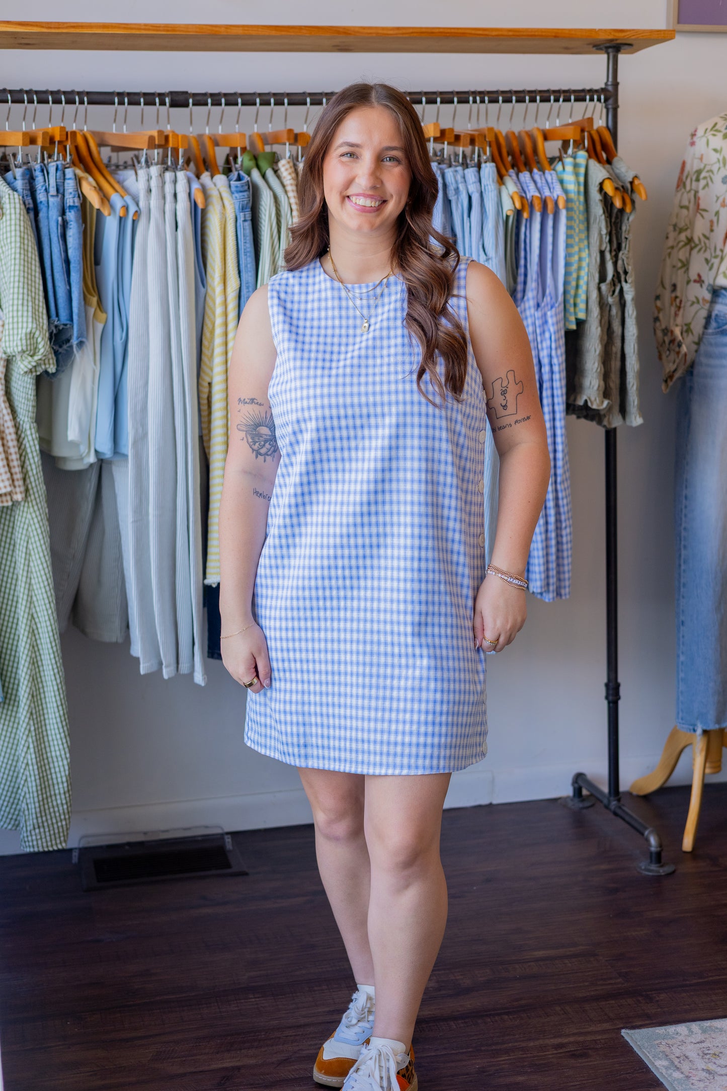Side Button Plaid Mini Dress