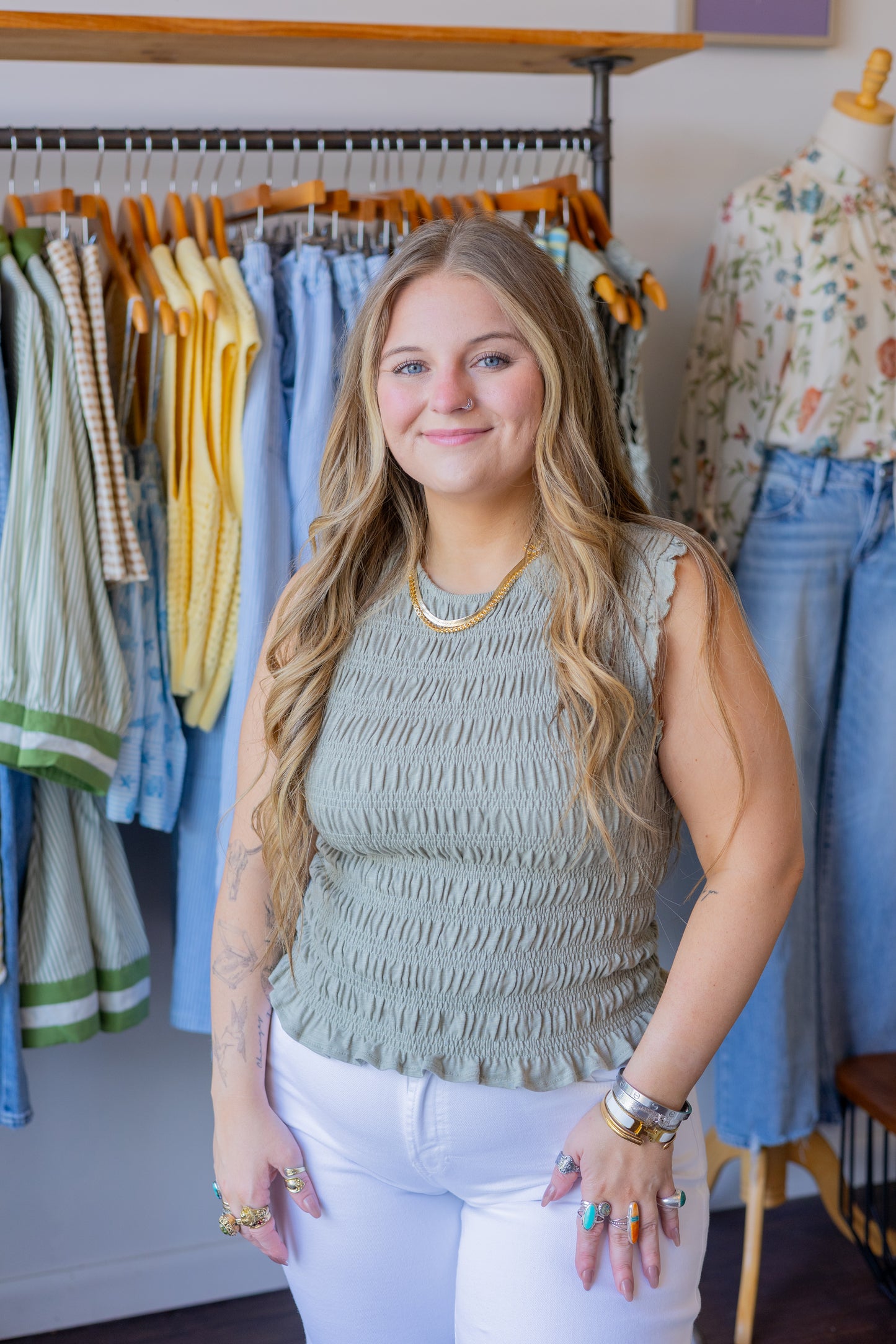 Sleeveless Smocked Top