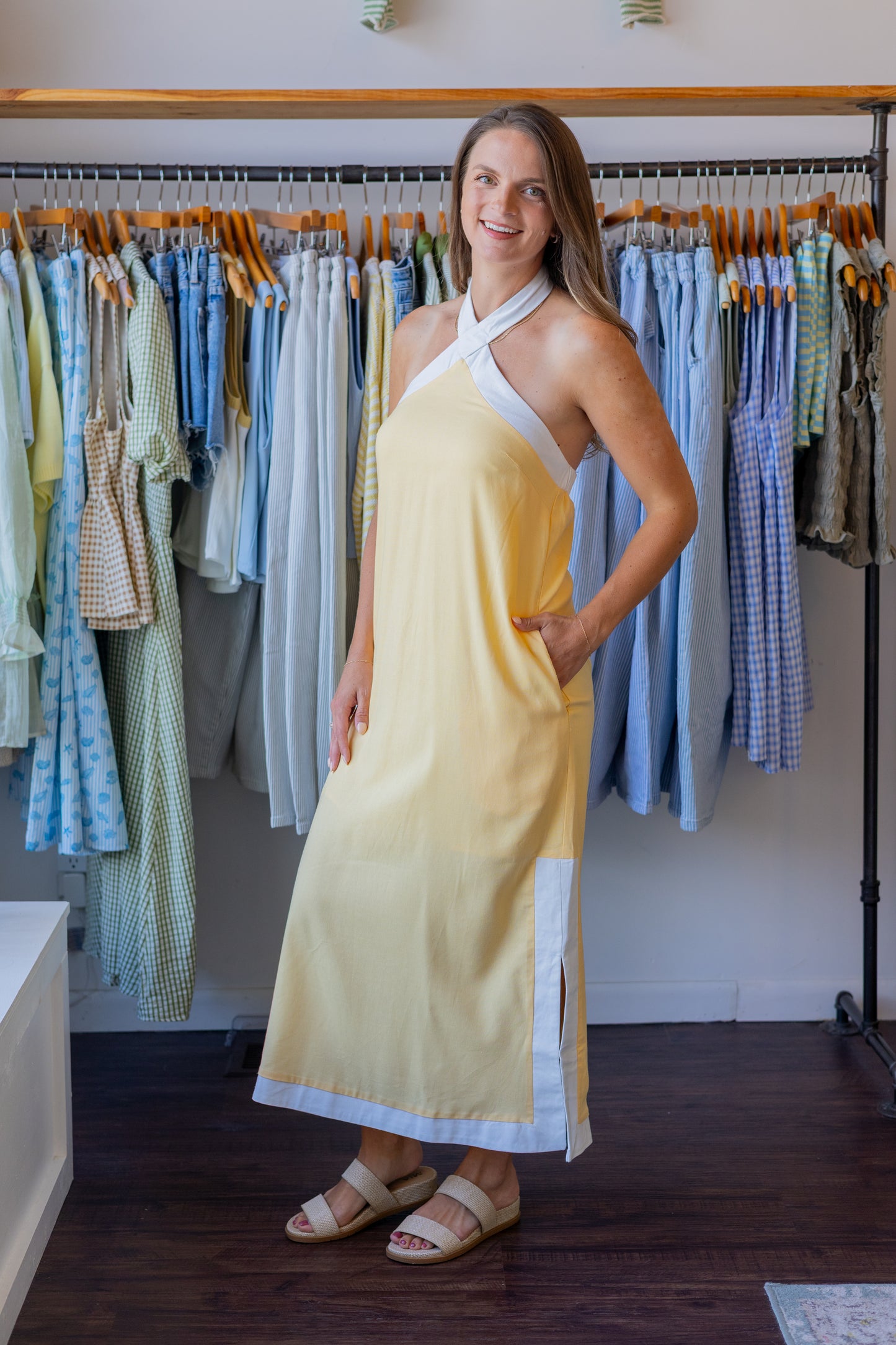 Contrast Halter Midi Dress