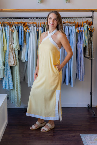 Contrast Halter Midi Dress