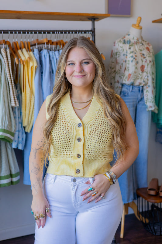 Open Knit Sleeveless Cardigan