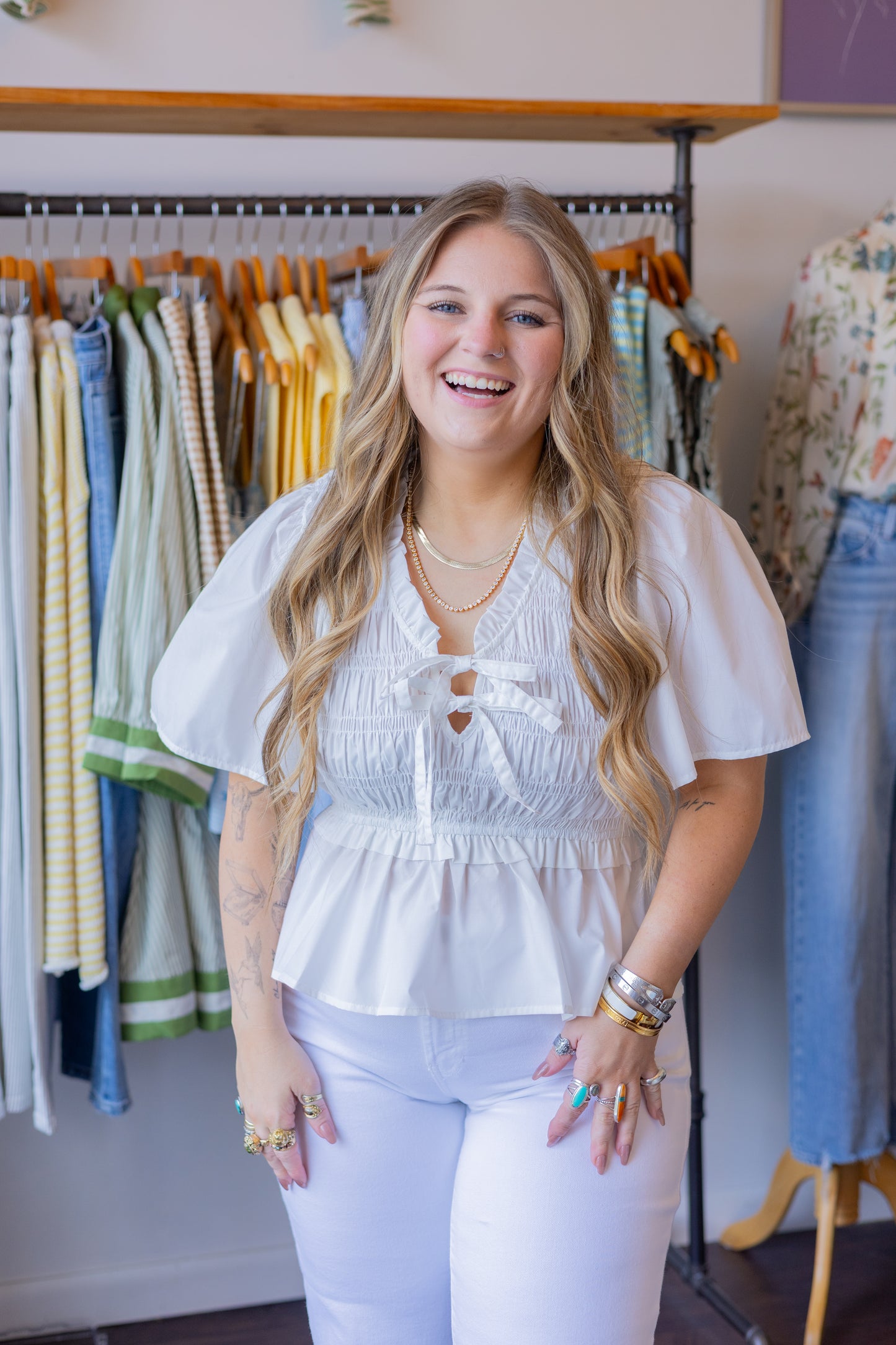 Smocked Bodice Peplum Top