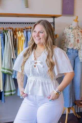 Smocked Bodice Peplum Top
