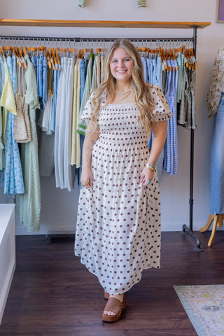 Polka Dot Puff Sleeve Midi Dress