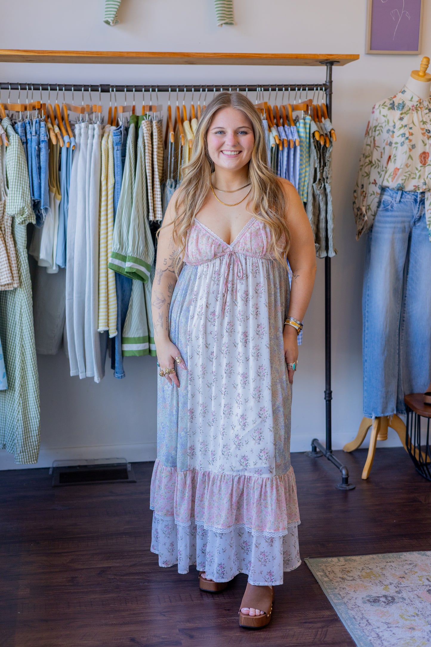 Dainty Floral Combo Maxi Dress