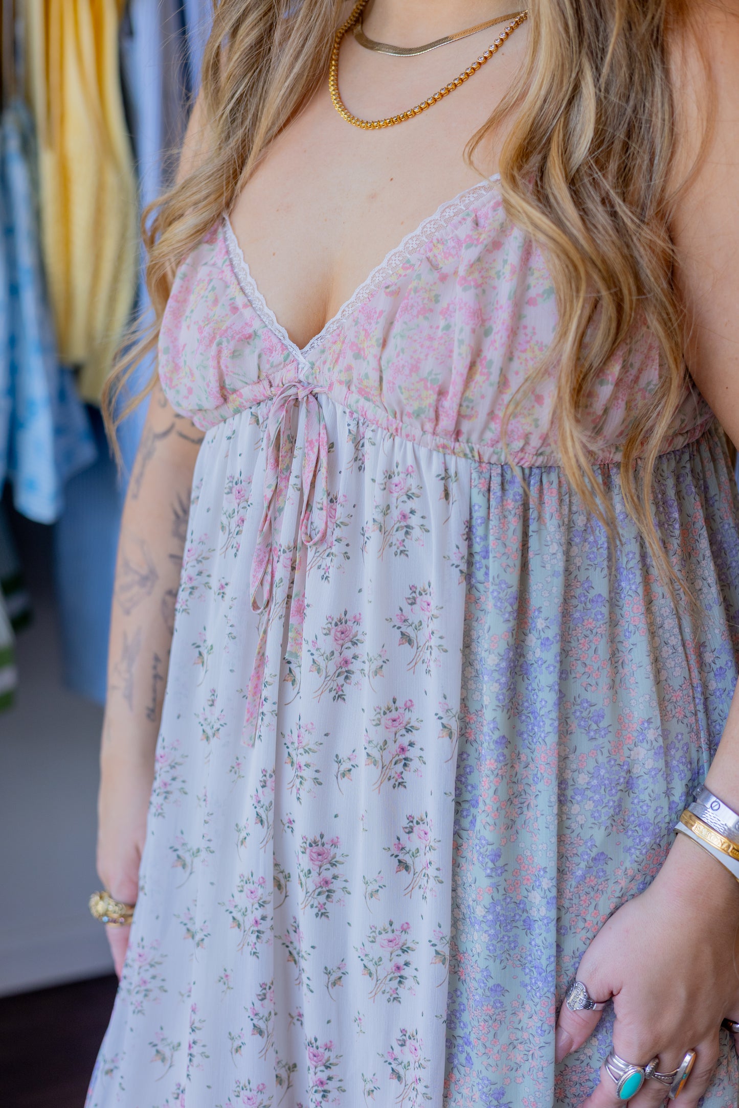 Dainty Floral Combo Maxi Dress