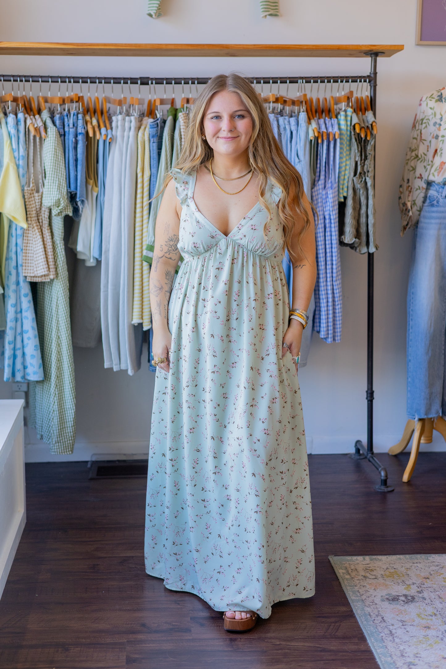 Floral Ruffle Sleeve Maxi Dress