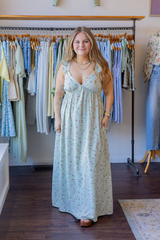 Floral Ruffle Sleeve Maxi Dress