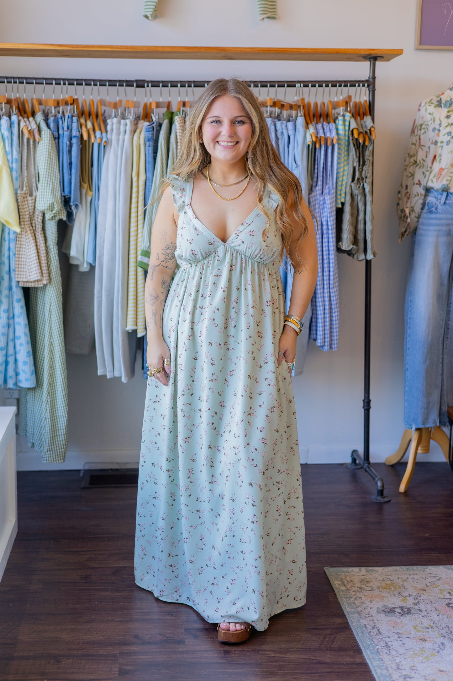Floral Ruffle Sleeve Maxi Dress