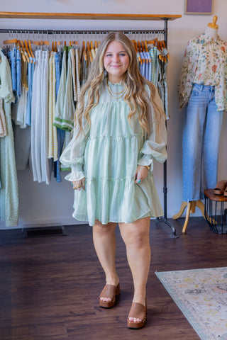 Textured Mock Neck Babydoll Dress
