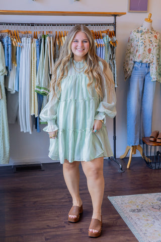 Textured Mock Neck Babydoll Dress