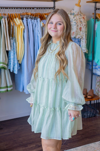 Textured Mock Neck Babydoll Dress