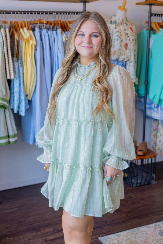 Textured Mock Neck Babydoll Dress