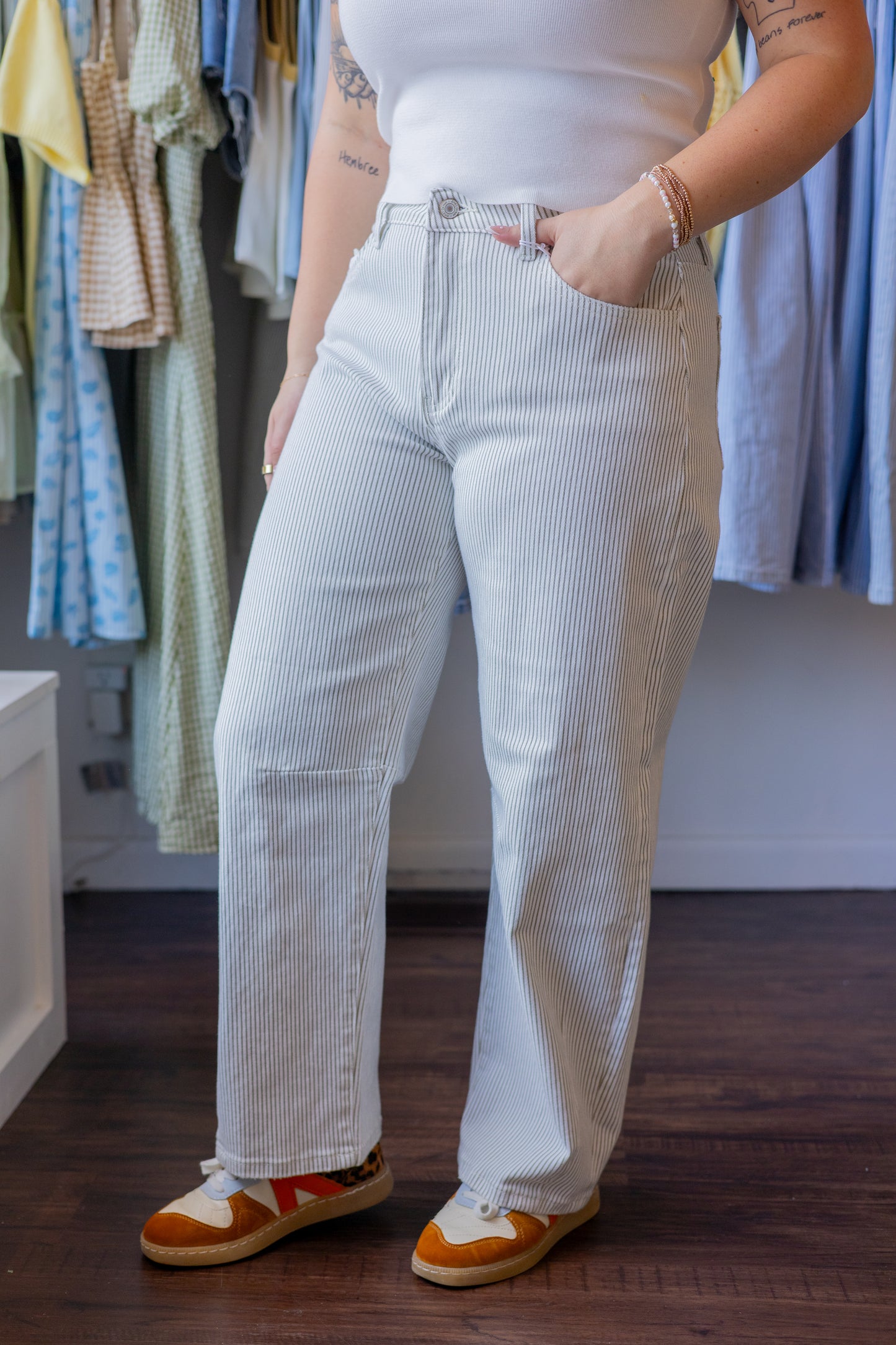 Striped Crop Barrel Jeans