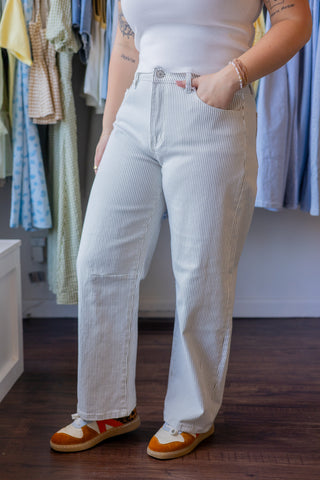 Striped Crop Barrel Jeans