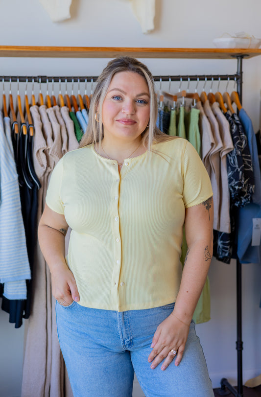 Ribbed Button-Up Knit Top