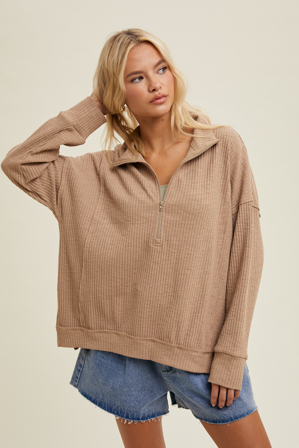 Half-Zip Ribbed Knit Pullover