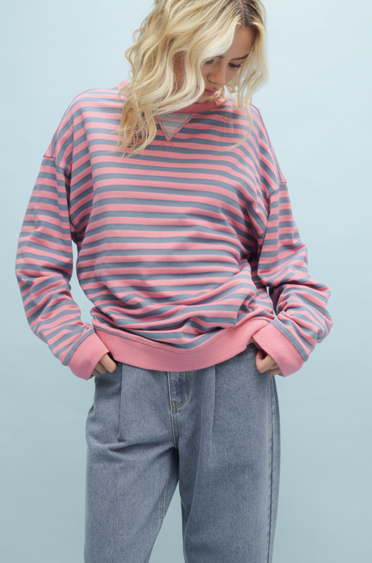 Striped Oversized Crewneck Pullover