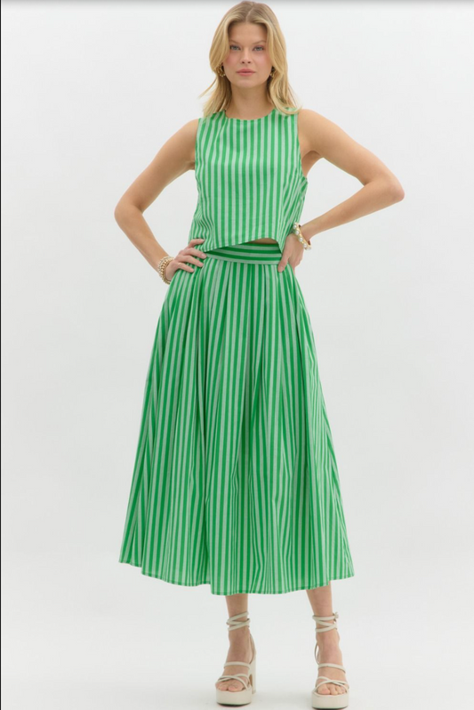 Striped Pleated Midi Skirt
