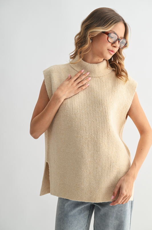 Brushed High Neck Sweater Vest