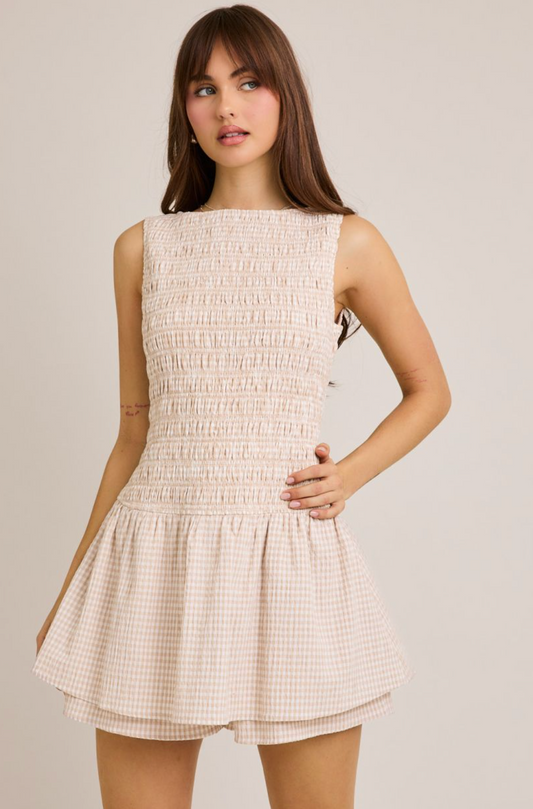 Gingham Smocked Bodice Romper