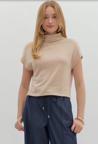 Mock Neck Short Sleeve Sweater