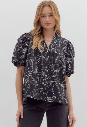 Floral Pleated Puff Sleeve Shirt