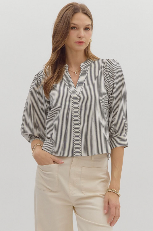 Stripe V-Neck Blouse