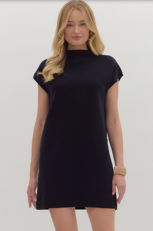 Solid Mock Neck Sweater Dress