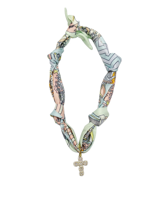 Scarf Crystal Cross Necklace