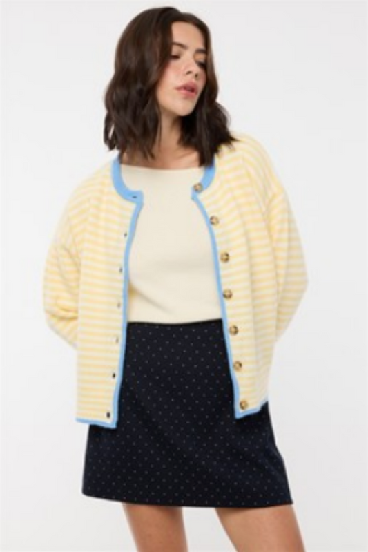 Contrast Striped Button-Up Sweater