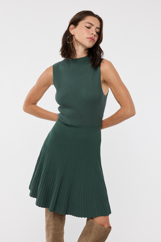 Pleated Mock Neck Sweater Dress