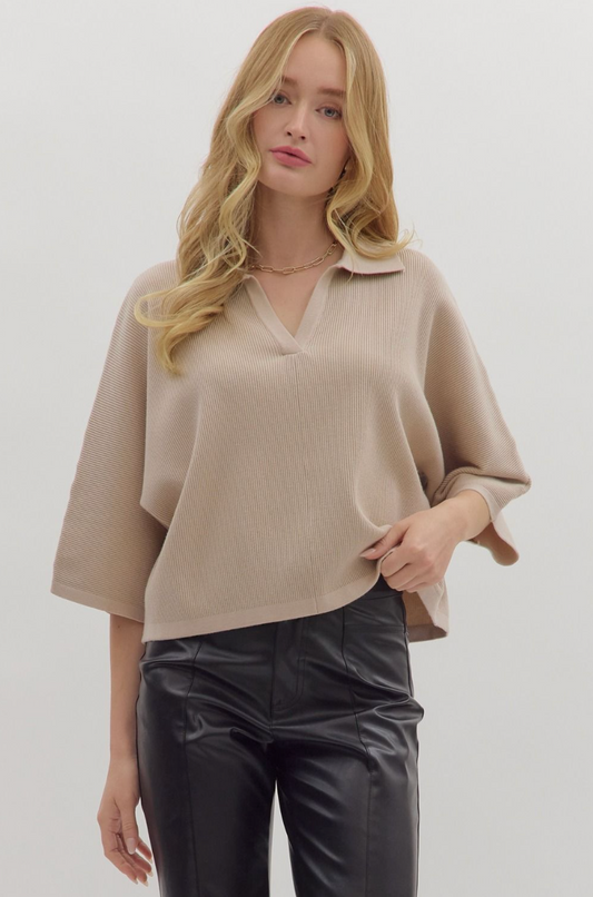 Solid V-Neck Collar Sweater