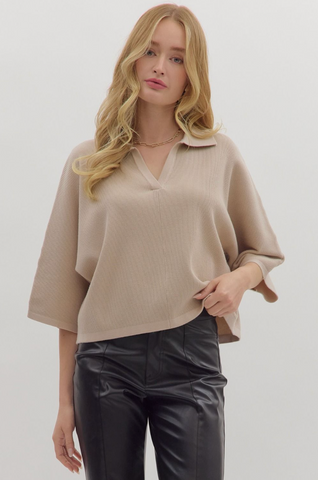 Solid V-Neck Collar Sweater