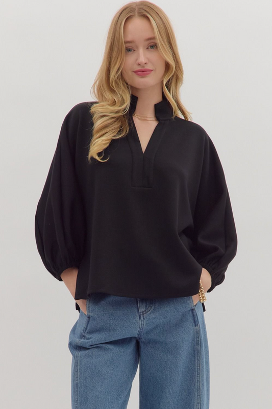Solid Puff Sleeve Blouse